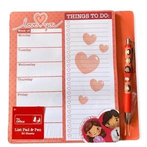 The Office List Pad and Pen Set Jim & Pam Writing Note Pad 80 Sheets NEW